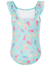 Laverna Unicorn Frill Swimsuit with Recycled Polyester, Blue (TURQUOISE), large