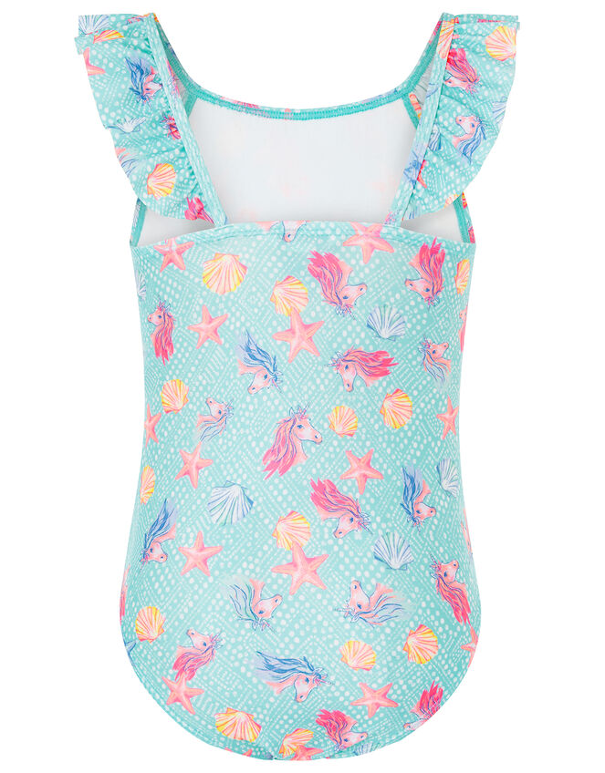 Laverna Unicorn Frill Swimsuit with Recycled Polyester, Blue (TURQUOISE), large