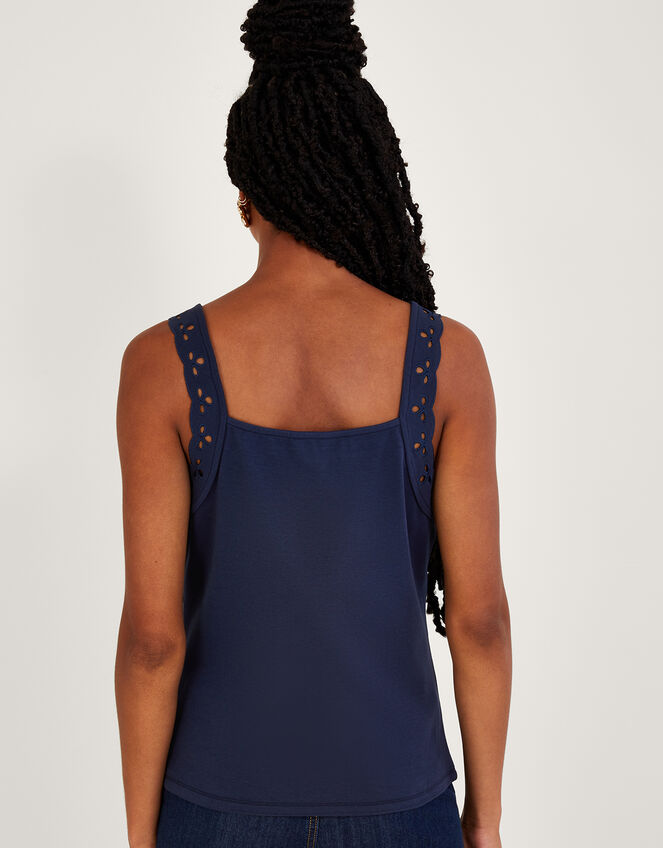 Jersey Cutwork Cami Tank Top, Blue (NAVY), large