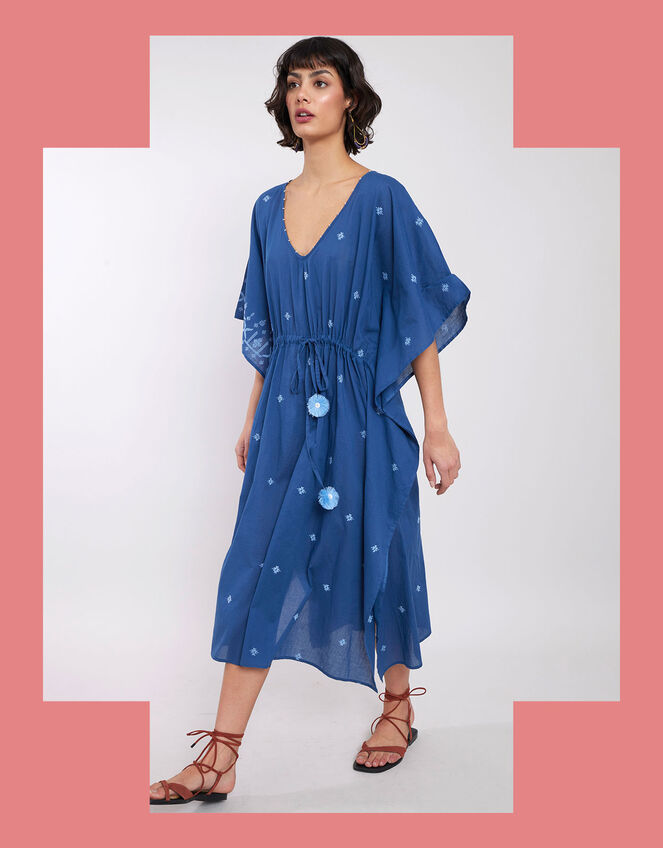 East Petra Embroidered Kaftan, Blue (BLUE), large
