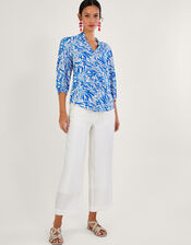 Florence Leaf Print Blouse in Sustainable Viscose, Blue (BLUE), large