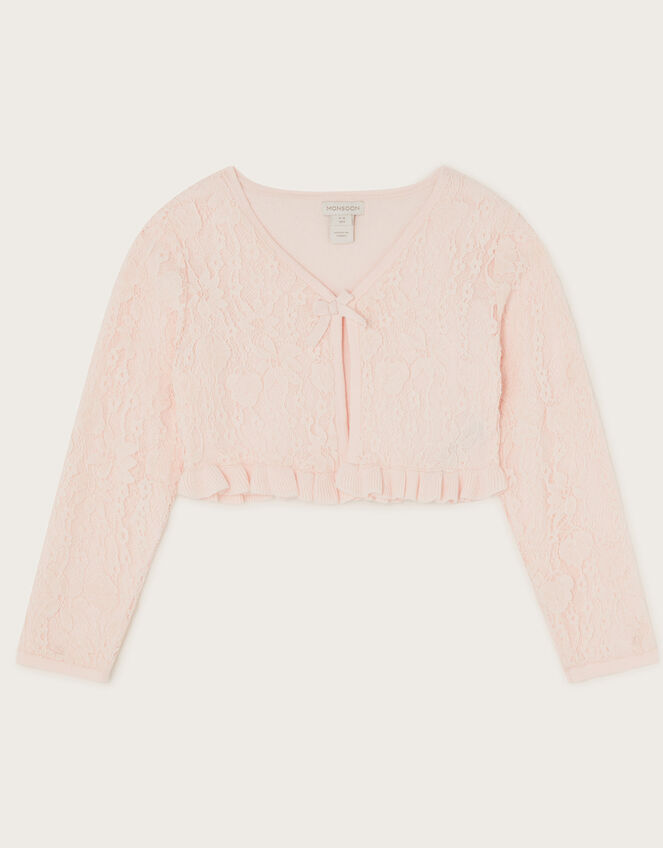 Lace Frill Bow Cardigan, Pink (PINK), large