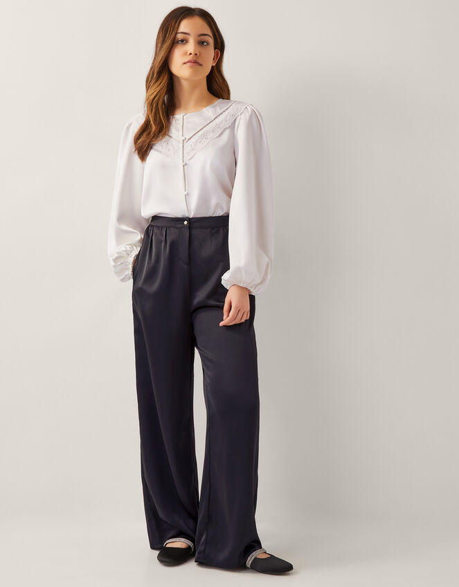 Satin Wide Leg Trousers, Black (BLACK), large