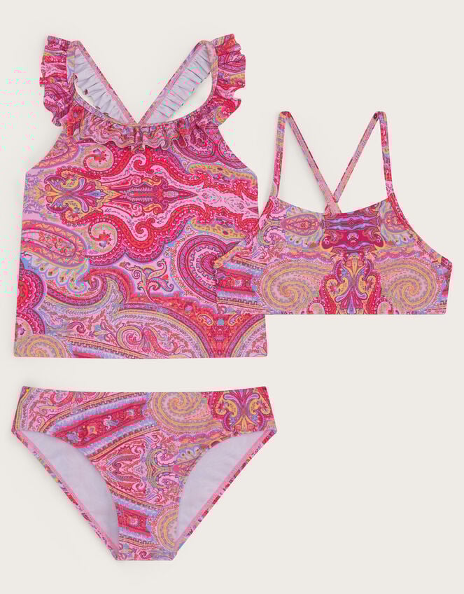 3-Piece Paisley Swim Set, Orange (ORANGE), large