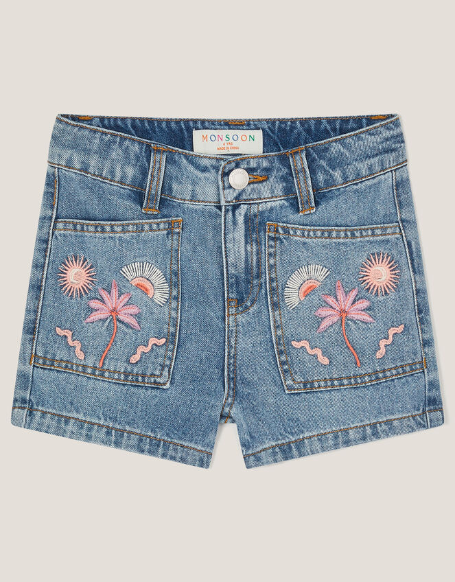 Embroidered Denim Shorts, Blue (BLUE), large