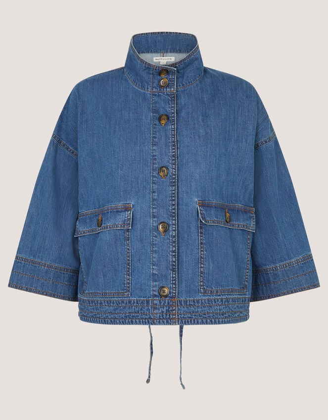Gwen Funnel Neck Denim Jacket, Blue (DENIM BLUE), large