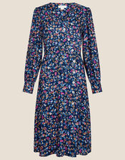 Heather Ditsy Print Wrap Dress, Blue (BLUE), large