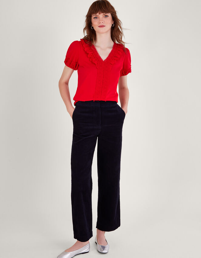 Crochet Lace Jersey Top, Red (RED), large