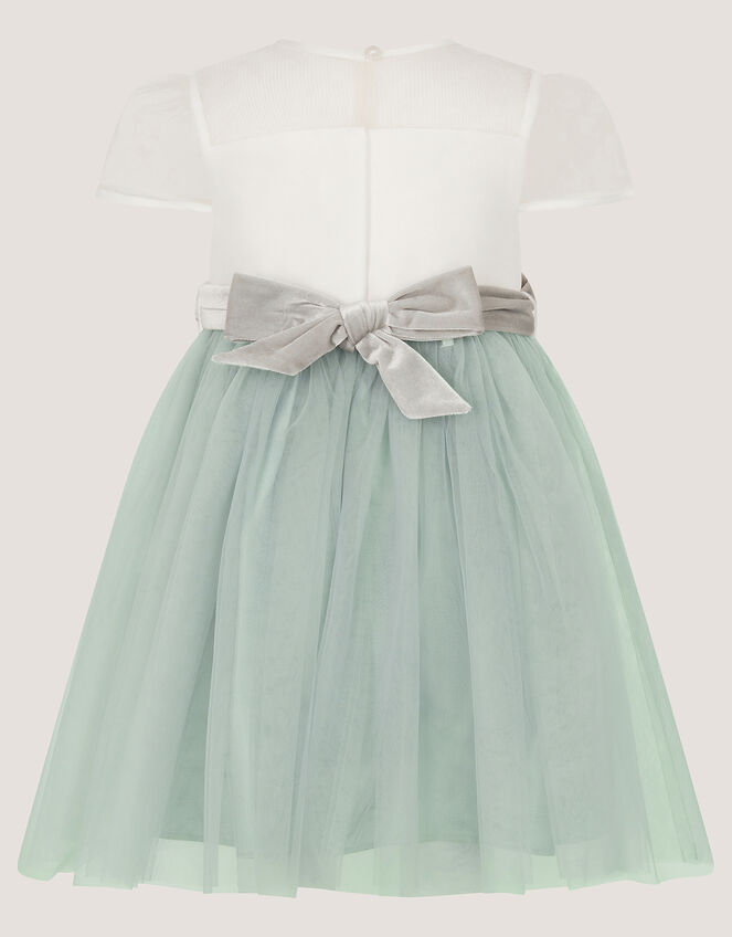 Baby Velvet Bow Party Dress, Green (SAGE), large