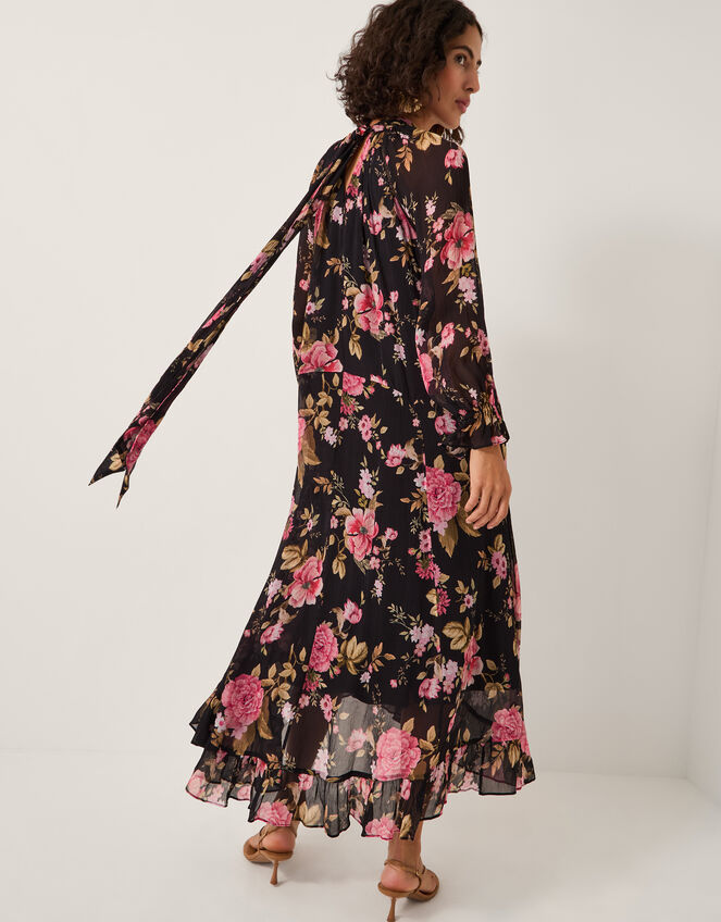 Mariel Floral Print Trapeze Midi Dress Black Evening Dresses