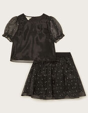 Diamante Organza Top and Skirt Set, Black (BLACK), large