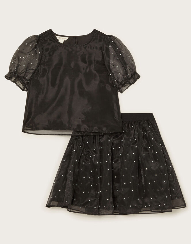 Diamante Organza Top and Skirt Set, Black (BLACK), large