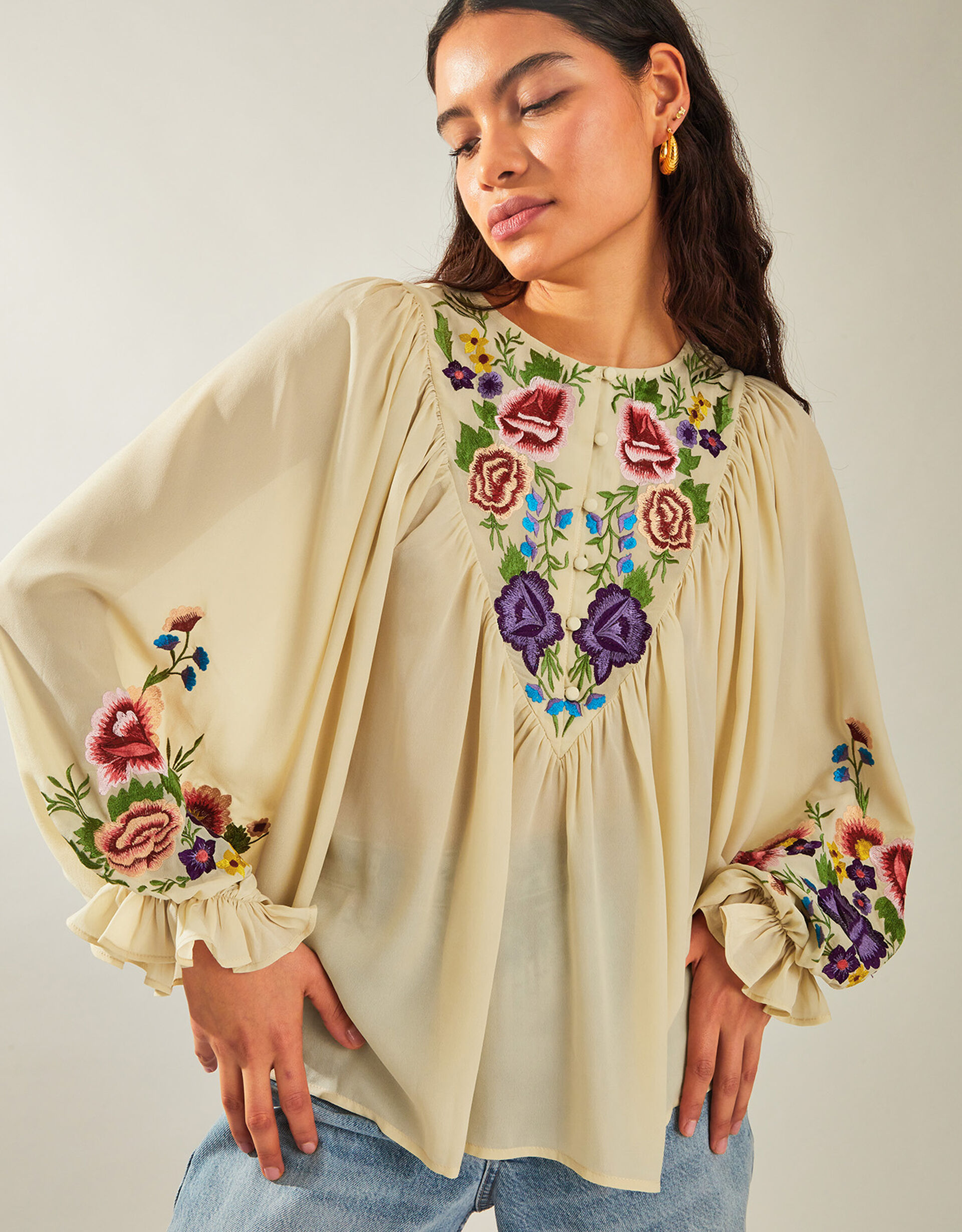 Sophie – Embroidered Floral Cotton Blend Blouse