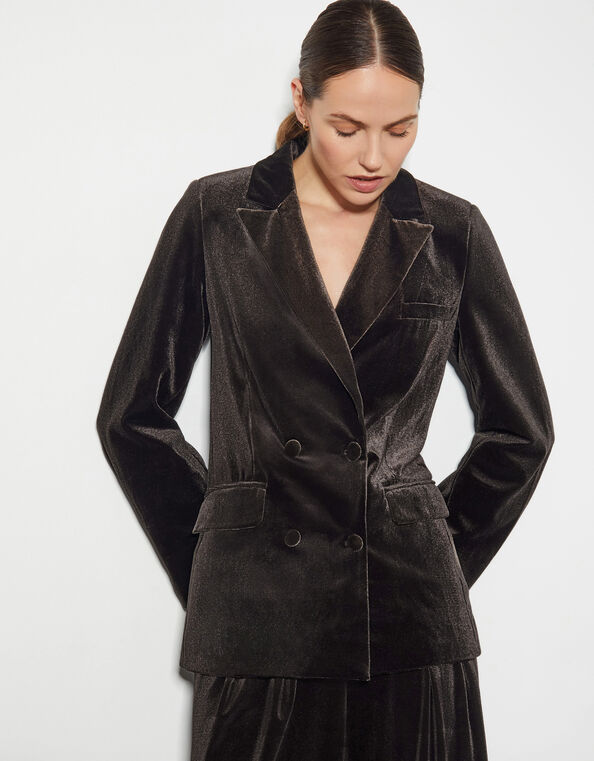 Valery Velvet Double Breasted Jacket , Brown (CHOCOLATE), large