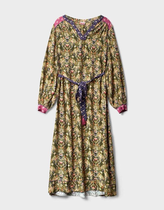 East Ikat Print Midi Dress, Green (GREEN), large