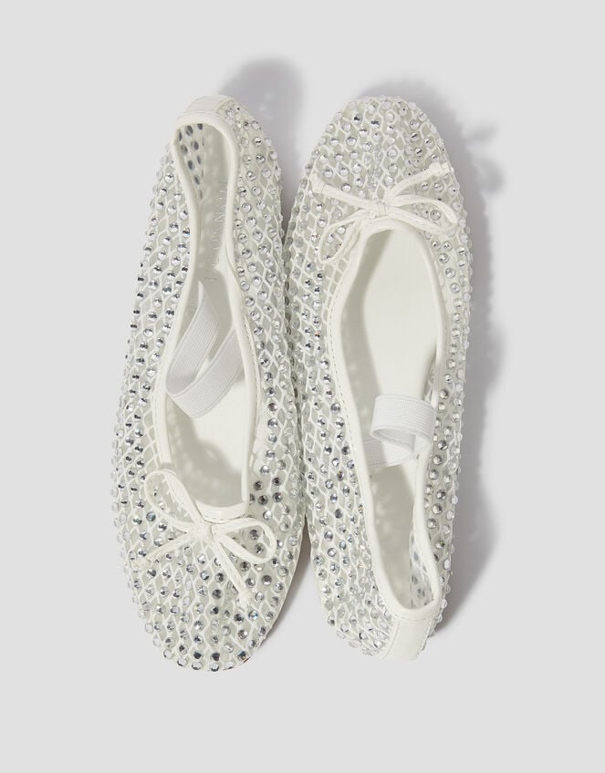 Adia Diamante Mesh Ballet Flats, Ivory (IVORY), large