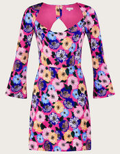 Cowl Neck Printed Short Jersey Dress, Pink (PINK), large