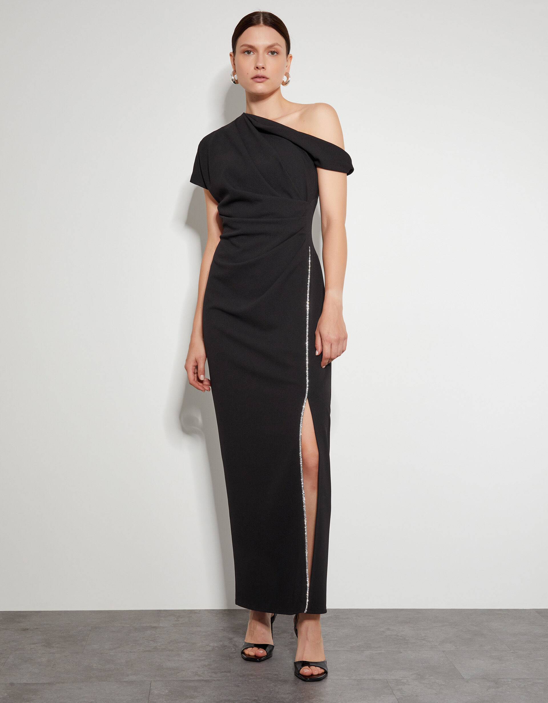 Tia Asymmetrical Jersey Maxi Dress Black