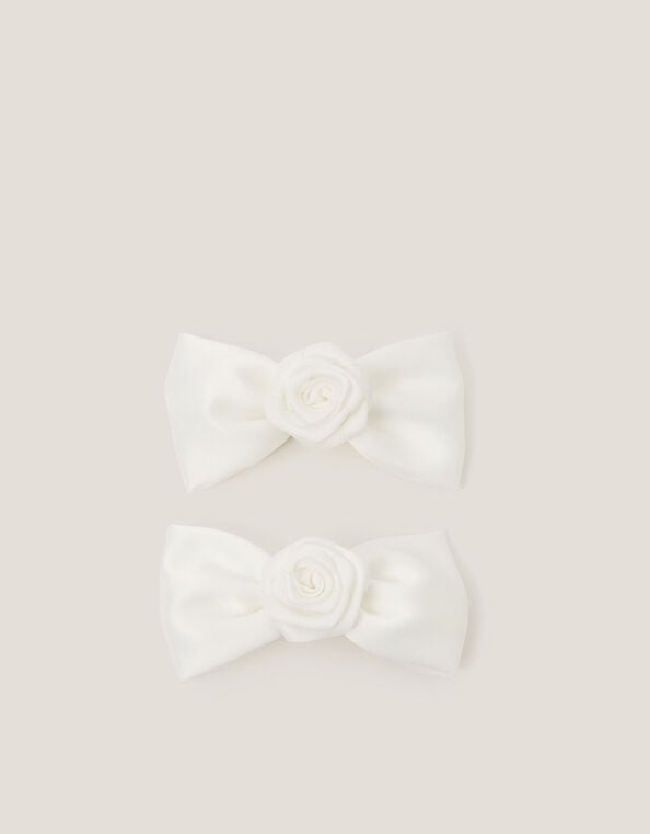 2-Pack Rose Bow Bridesmaid Hair Clips, Ivory (IVORY), large
