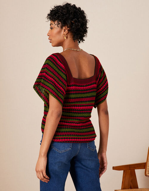 Crochet Stitch Neck Jumper in Cotton Blend, Multi (MULTI), large