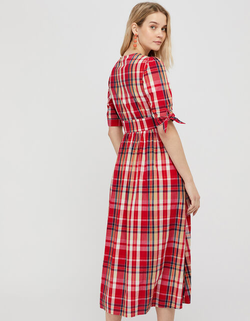 Check Midi Dress in Organic Cotton, Red (RED), large