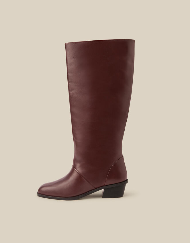 Indi Leather Knee High Boots, Red (BURGUNDY), large