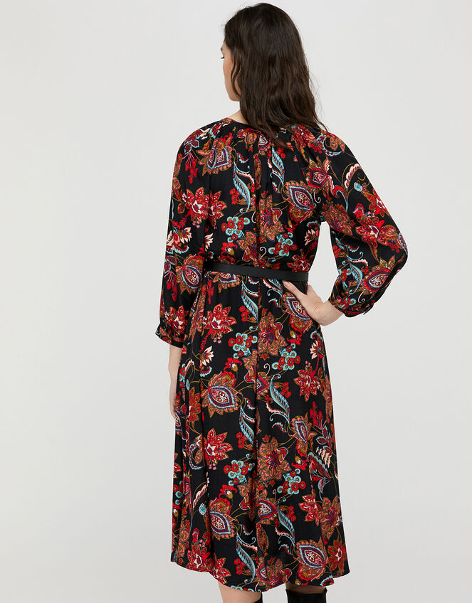 Danny Paisley Print Midi Dress, Black (BLACK), large