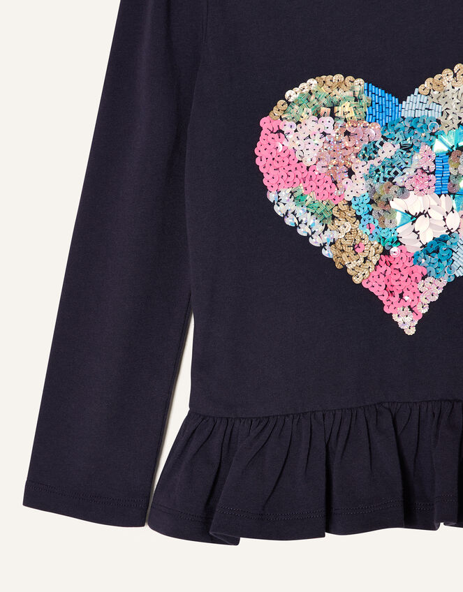 Embellished Heart Long Sleeve Top , Blue (NAVY), large