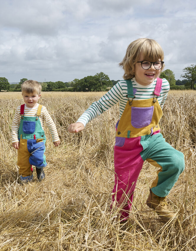 Dotty Dungarees Corduroy Patchwork Dungarees, BRIGHTS MULTI, large