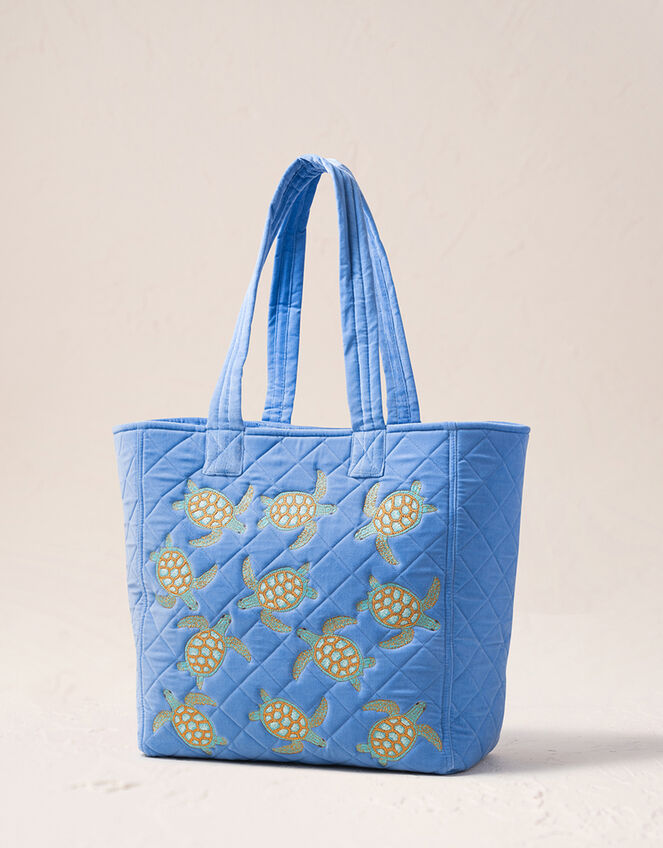 Elizabeth Scarlett Turtle Quilted Velvet Tote Bag, , large