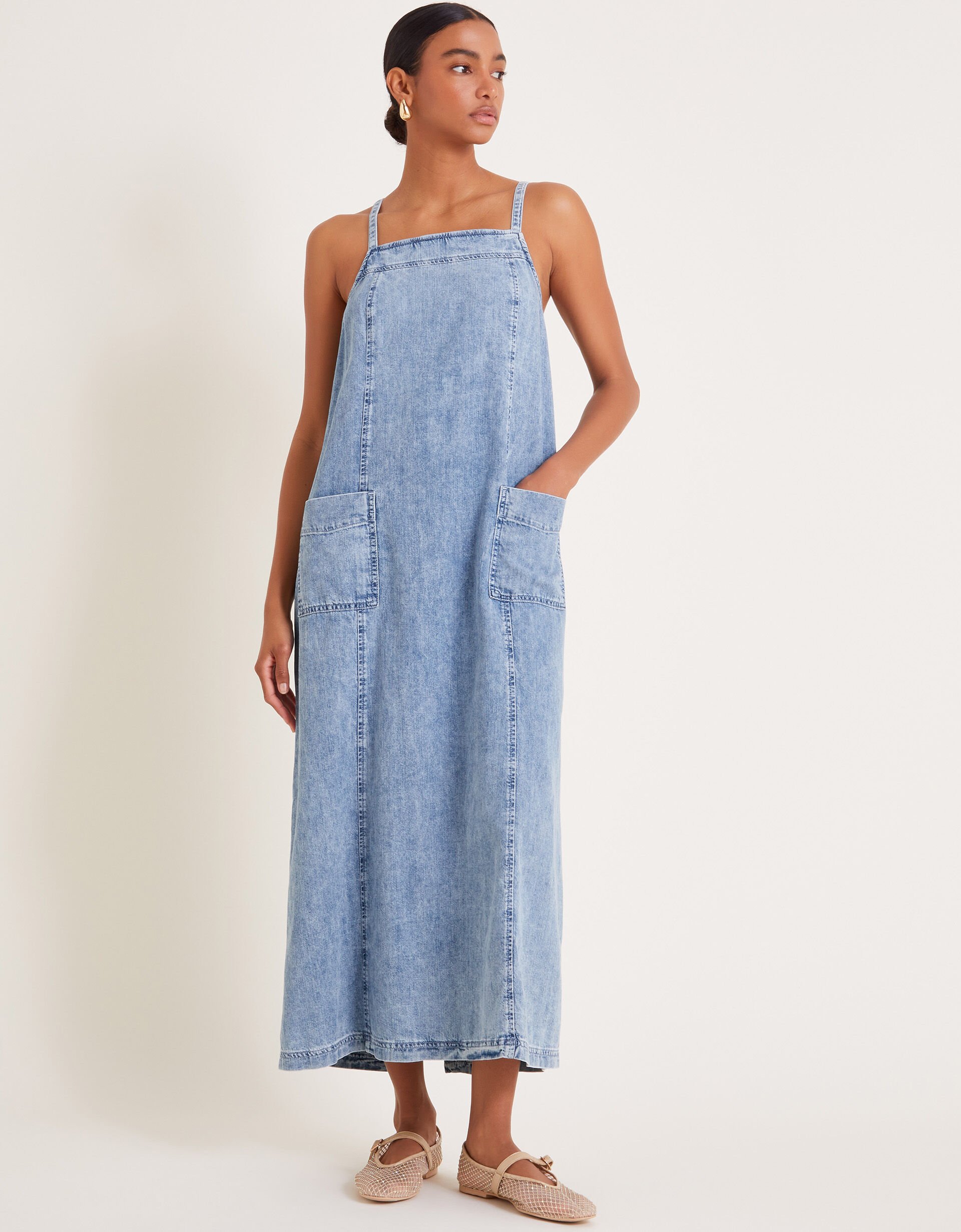 Denim midi pinafore dress uk online
