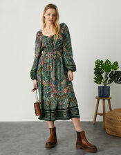 Gemma Paisley Square Neck Dress, Green (GREEN), large