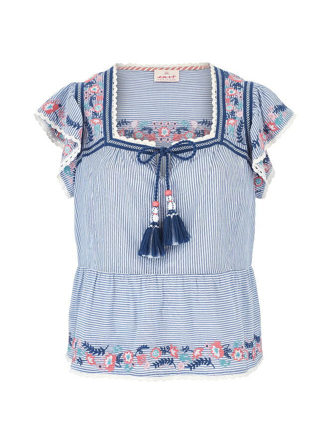 East Teleri Embroidered Stripe Top, Blue (BLUE), large