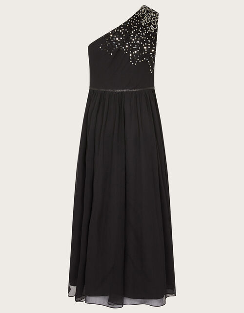 Scatter Sequin One-Shoulder Prom Dress, Black (BLACK), large