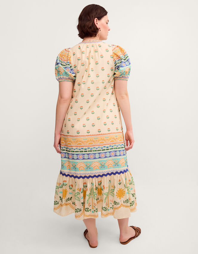 Monsoon x Charlie Taylor Printed Puff Sleeve Midi Dress Ivory