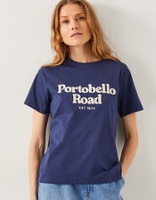 Sara Portobello Road Slogan T-Shirt, Blue (NAVY), large