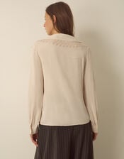 Ava V-Neck Lace Collar Blouse, Cream (CREAM), large
