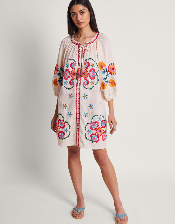 Opal Embroidered Kaftan Dress, Ivory (IVORY), large