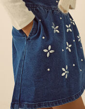Jewel Flower Denim Skirt, Blue (BLUE), large