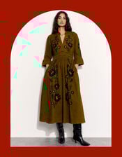 East Floral Embroidered Corduroy Maxi Dress, Green (GREEN), large