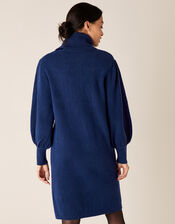 Roll Neck Knit Dress, Blue (DARK BLUE), large