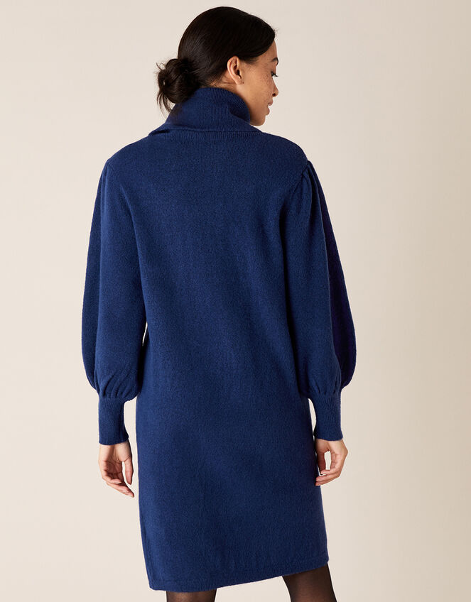 Roll Neck Knit Dress, Blue (DARK BLUE), large