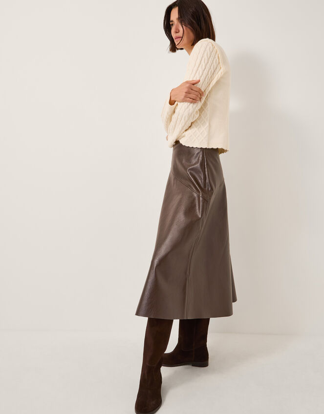 Marnie Faux Leather Midi Skirt, Brown (CHOCOLATE), large