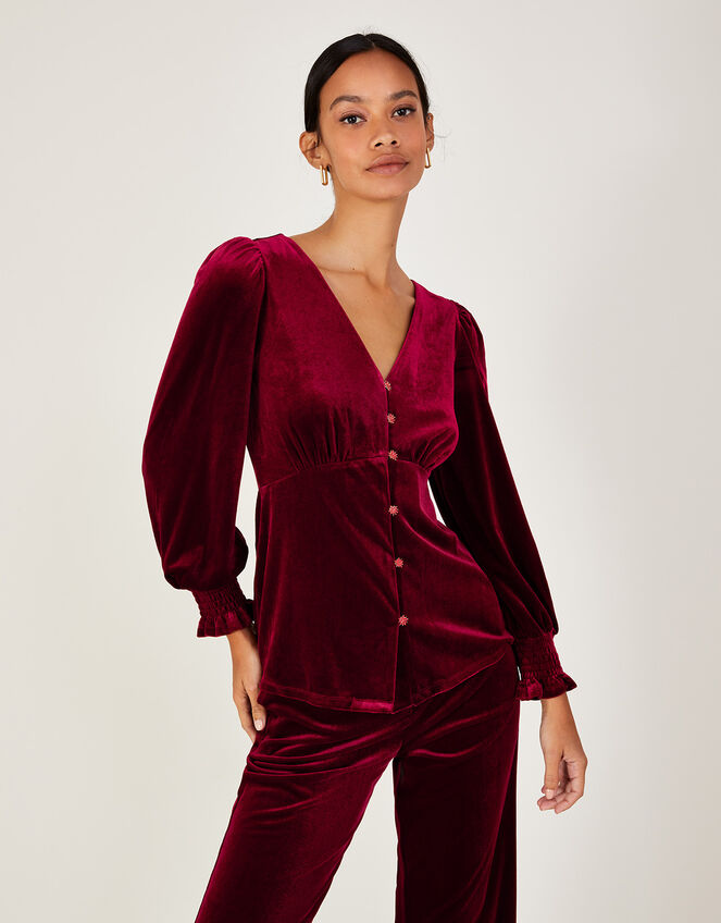 Elizabeth Velvet Tea Top with Recycled Polyester, Red (RED), large