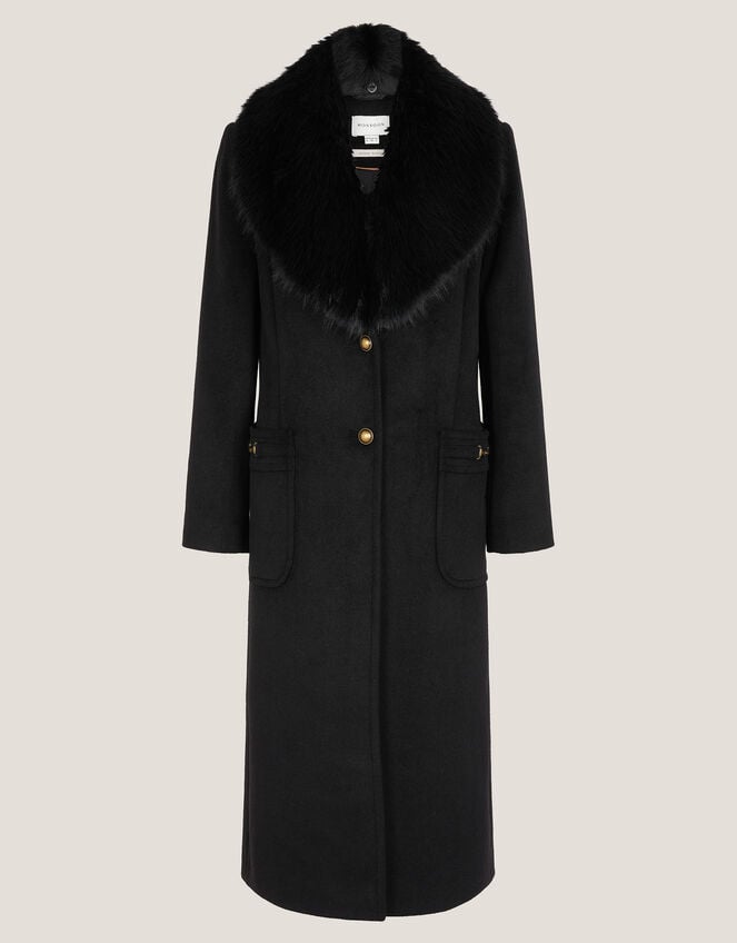 Fearne Faux Fur Collar Long Coat, Black (BLACK), large