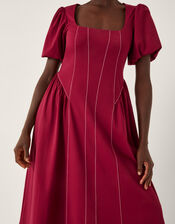 Sapna Puff Sleeve Jersey Midi Dress, Red (BERRY), large