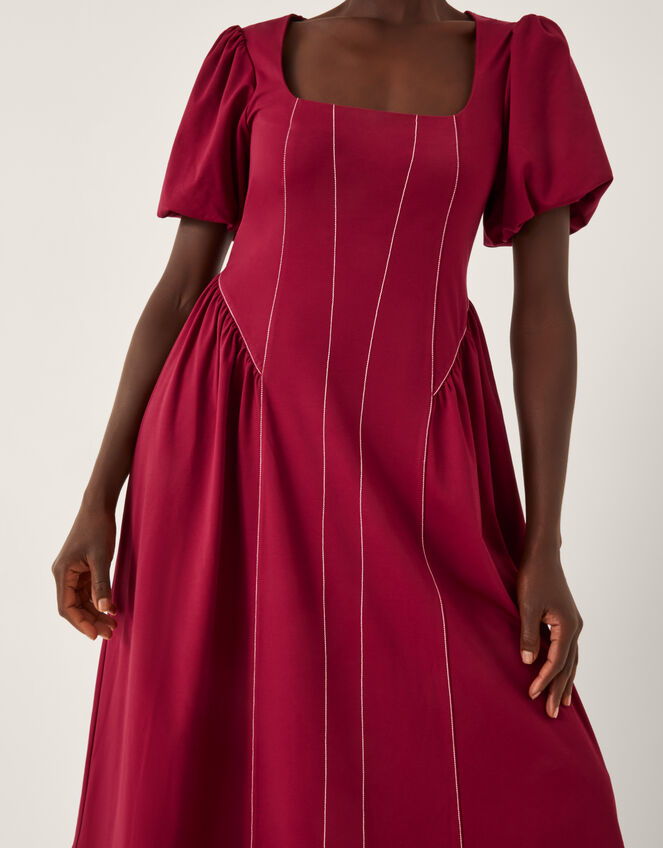Sapna Puff Sleeve Jersey Midi Dress, Red (BERRY), large
