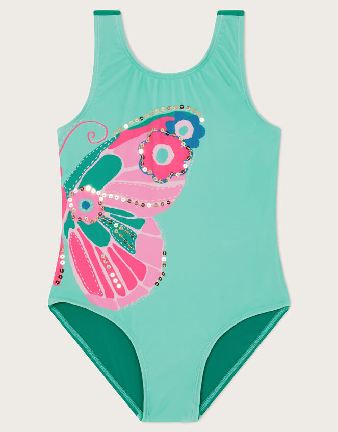 Embellished Butterfly Swimsuit, Blue (AQUA), large