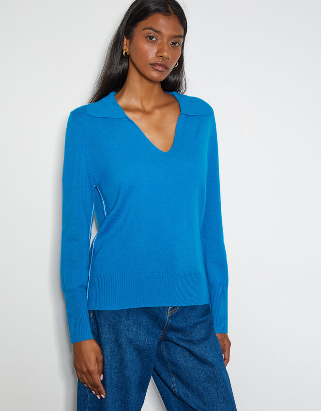 Cara Collar Cashmere Jumper, Blue (BLUE), large
