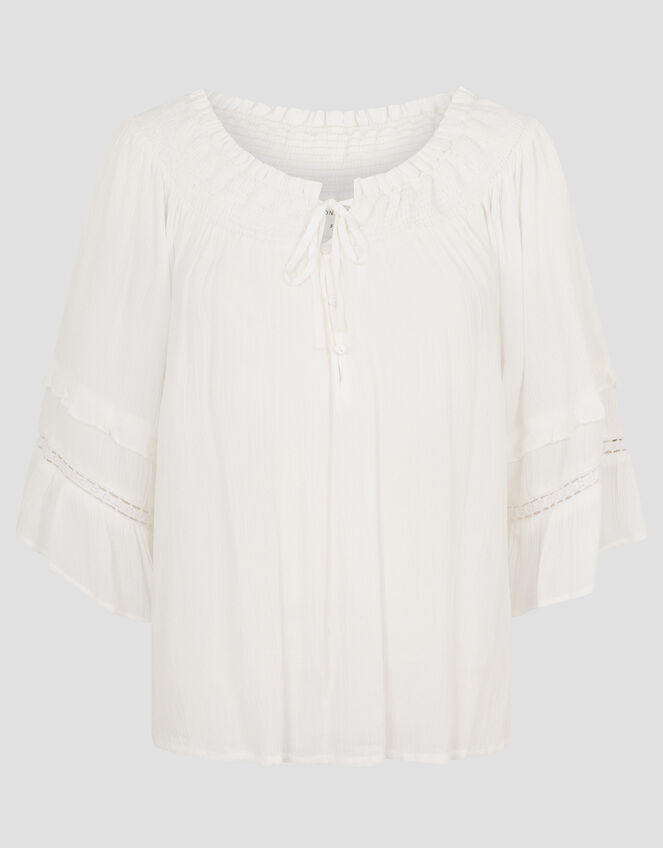 Ava Off-The-Shoulder Smock Top, White (WHITE), large